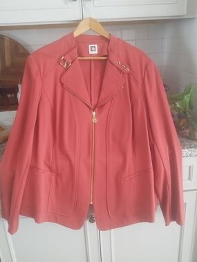 Anne Klein Coral-Orange Moto Zip Jacket